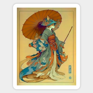 Vintage Art Nouveau Traditional Japanese Anthropomorphic Kitsune Sticker